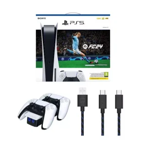 SONY PlayStation 5, EA Sports FC 24 with Ultimate Team Digital Content, Charging Cable & Twin Docking Station Bundle (Copy)