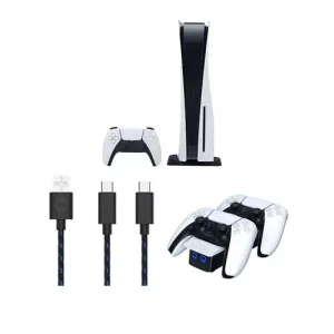 SONY PlayStation 5, Charging Cable & Twin Docking Station (White) Bundle